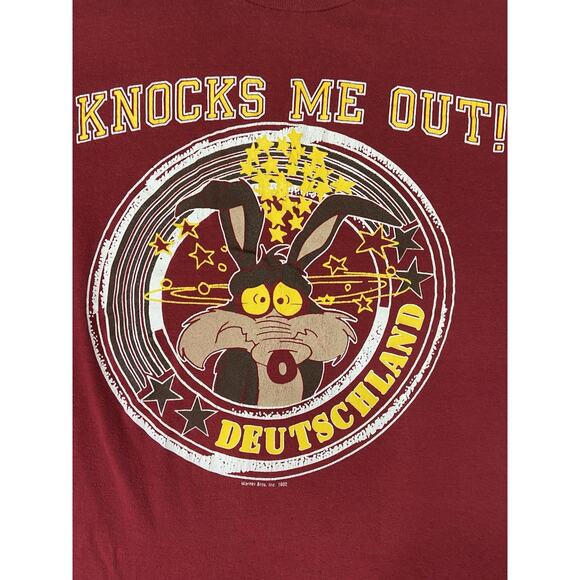 Vintage Wile E Coyote 1980 Warner Bros Single Stitch USA Germany T Shirt Medium - Picture 6 of 16